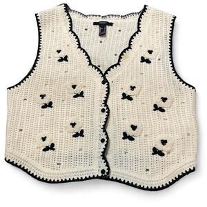 Forever 21 cream and black crochet vest with butterfly details